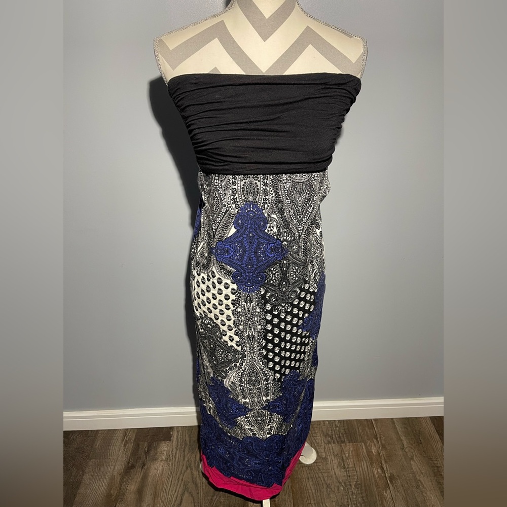 Elegant Black and Blue Strapless Dress